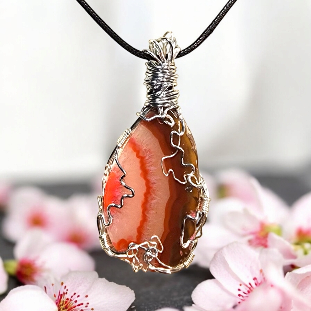 Handmade Wire Wrapped Pink Sliced Agate